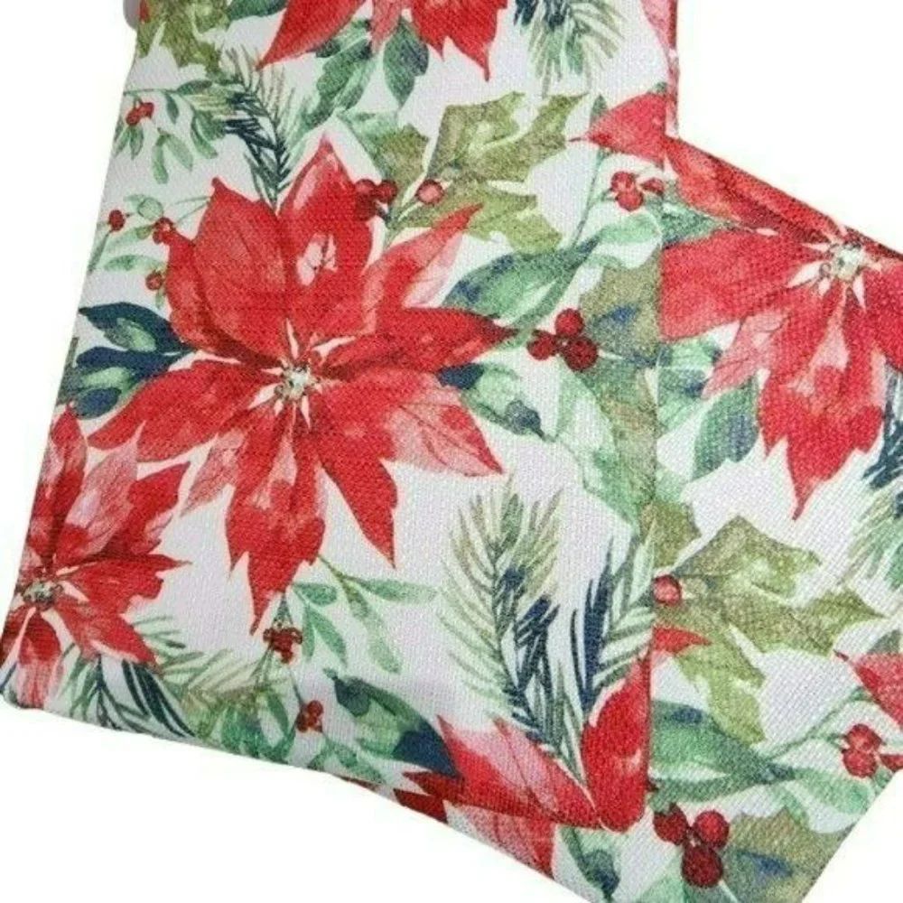 60x84in Oblong Red‎ Poinsettia Flower Christmas Tablecloth